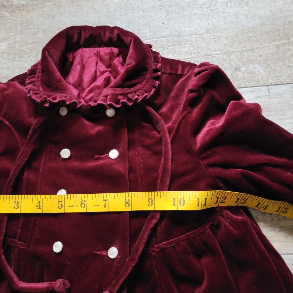 Vintage Cute Togs Burgundy Velvet Toddler Coat & Bonnet Set Double Breasted 2pc - Picture 7 of 8